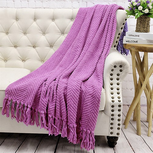 Boho Knitted Throw Blanket – Tweed Texture, Tassels, Lightweight Couch Bed Decor - Picture 278 of 337