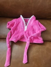 Build A Bear Pink Polka Dot Terry Bath Spa Robe House Coat Girl Teddy Clothes