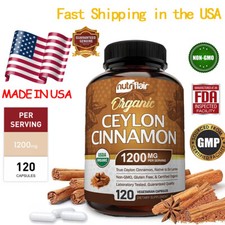 Organic Ceylon Cinnamon Capsules 1200mg - Maximum blood sugar support-120caps