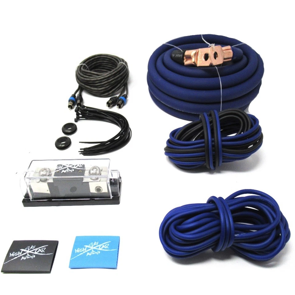 Kit de amplificador 1/0 Ga AWG y actualización 1/0 GA Big 3 azul negro cielo alto audio para automóvil Foto 2 de 3