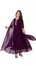 Indian Anarkali Gown; Women Georgette Solid Anarkali Gown with Dupatta