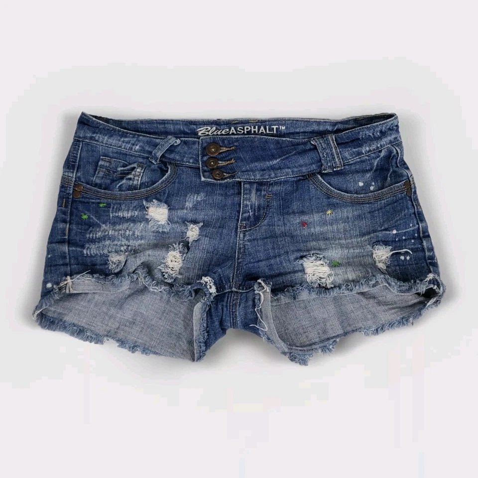 Bermuda jeans feminina azul asfalto bainha desgastada cintura média azul desgastado tamanho 11 - Imagem 2 de 4