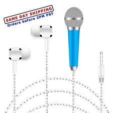 Heavy-Duty Earphone 3.5mm W/ Mini microphone Phone Karaoke Mics For AndroidPhone