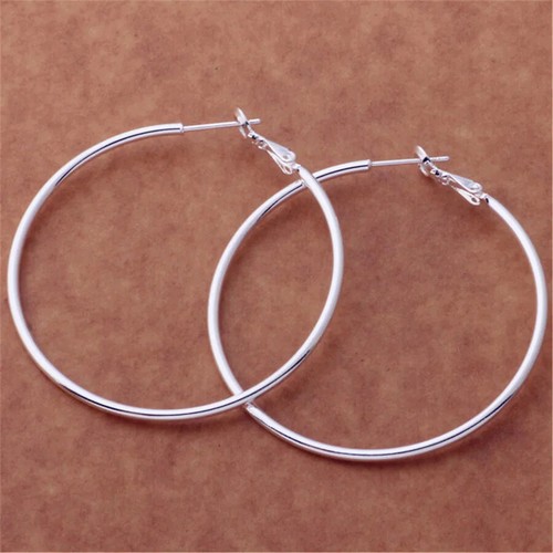 Pendientes de aro grandes redondos de plata de ley 925 para mujer 50/60/70/80 mm Navidad - Imagen 5 de 15