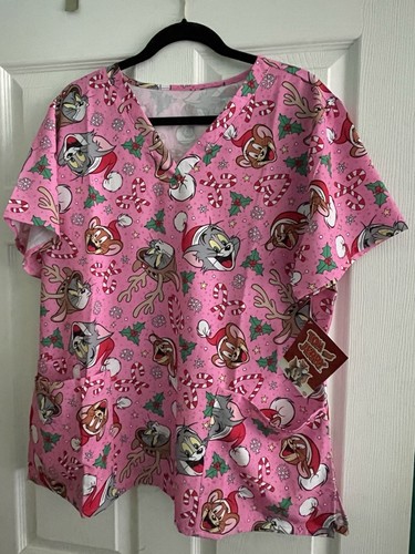 Warner Brothers Tom & Jerry Christmas Scrub Top Womens Size 2X New With Tag