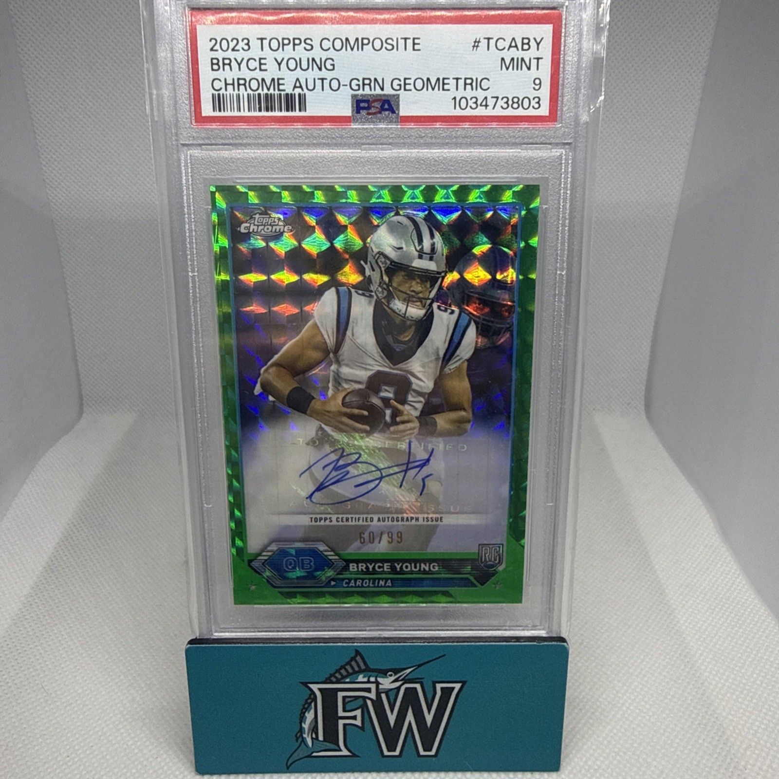 2023 Topps Composite Bryce Young #TCA-BY Green Geo Auto 60/99 RC Panthers PSA 9