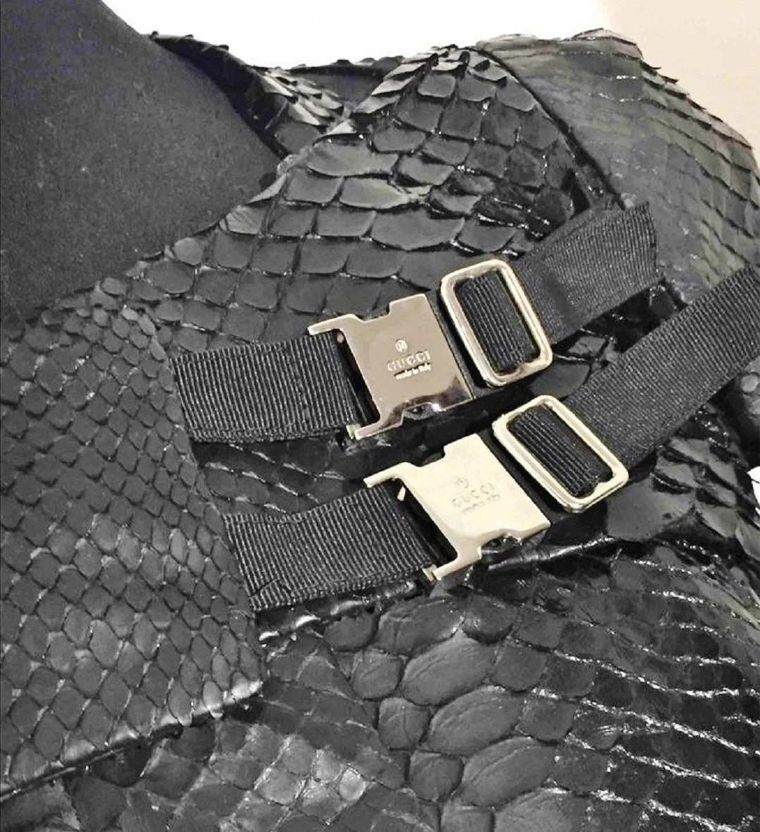 GUCCI ~ RARA pelle di serpente vera PYTHON 2 in 1 top giacca nera taglia: S * AUTENTICA