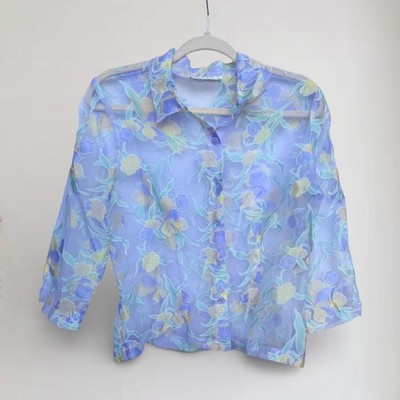 Vintage 90's Dawn Joy Fashions Sheer Floral Button Down Blouse