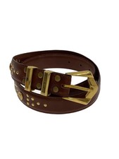 GIANNI VERSACE Medusa-embellished narrow leather belt with gold hardware, brown