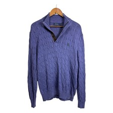 Polo by Ralph Lauren Men's Purple Cable-Knit Quarter-Zip Sweater Tussan Silk L