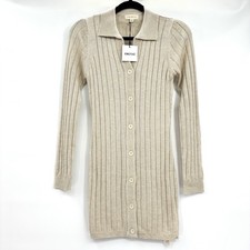 Emotae Promesa Beige Ribbed Knit Bodycon Sweater Mini Dress Small NEW