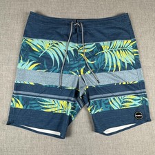 O'Neill Board Shorts Mens 36 Blue Tropical Palm Print Swim Trunks Surf Beach