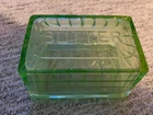 Vintage Block Optic Green Depression Vaseline Uranium Glass Butter Dish