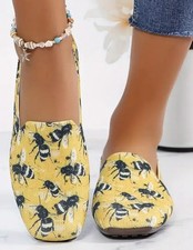 Women  s print, flat shoes, breathable knit, Square Toe Slip On Shoes