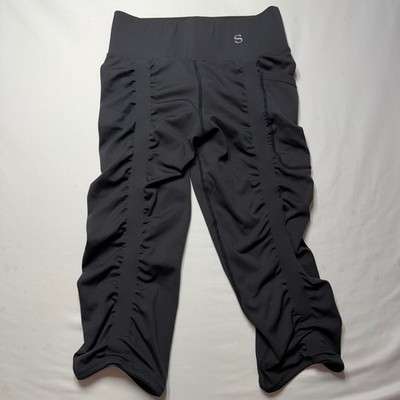 Skinnify High Waisted Ruched Compression Capri Leggings Womens Small Black