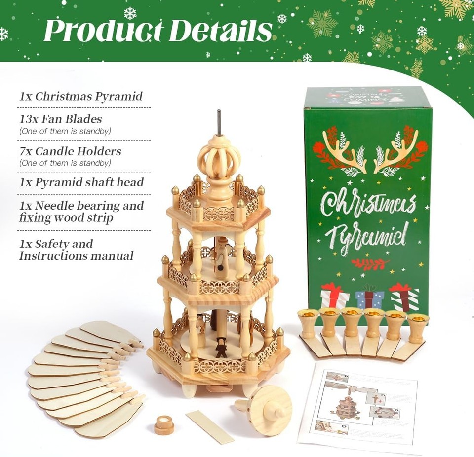 German Christmas Pyramid - 17 Inch Spinning Nativity