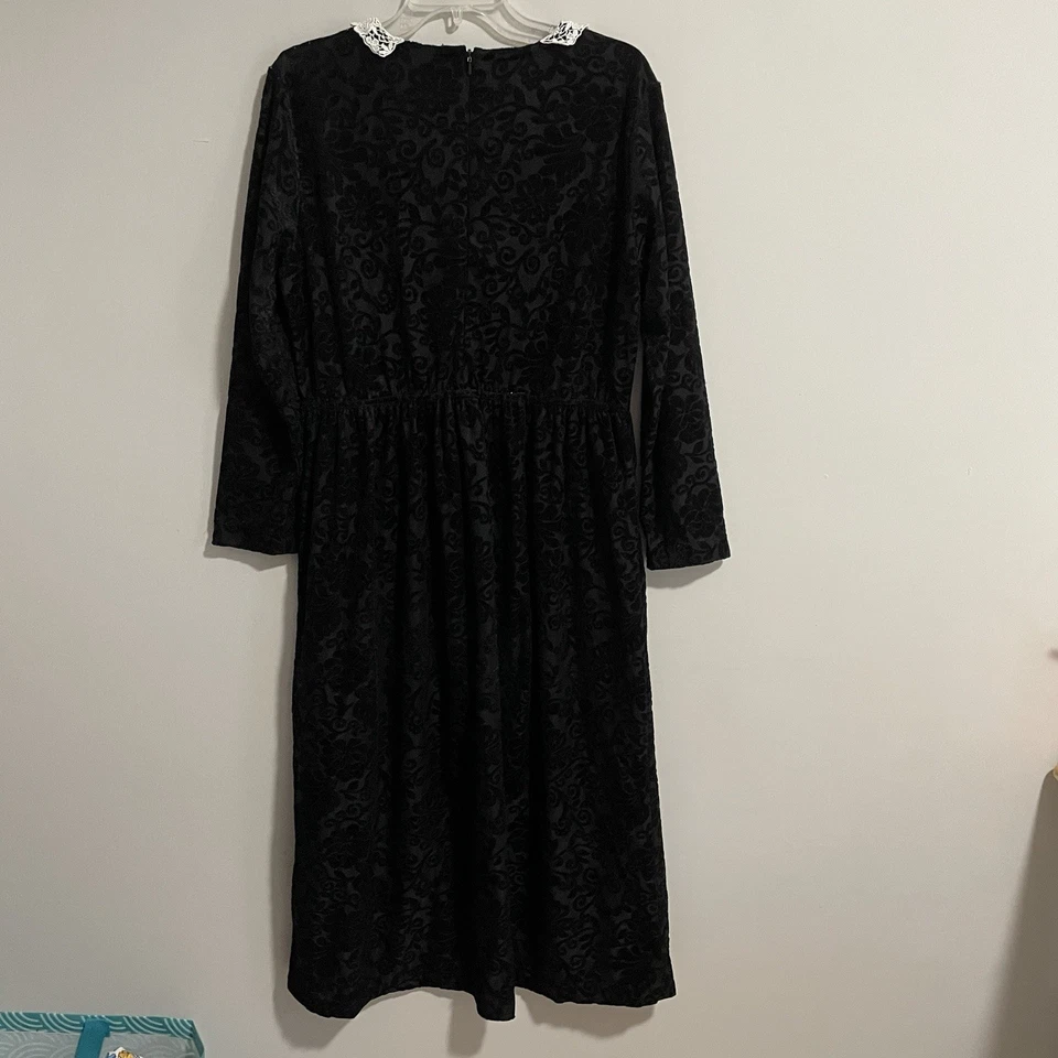 Vintage Womens Worthington Gothic Lace Collar Velvet Midi Dress 12 Black RBG - Image 3 of 4