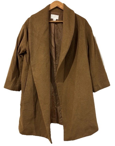 H & M Ladies Jacket Size 8 Brown Tan Wool Blend Trench Coat Duffle Lined Pockets