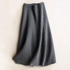 Long Woolen Skirt Knit Skirt Female Long Section High Waist Solid Color Loose