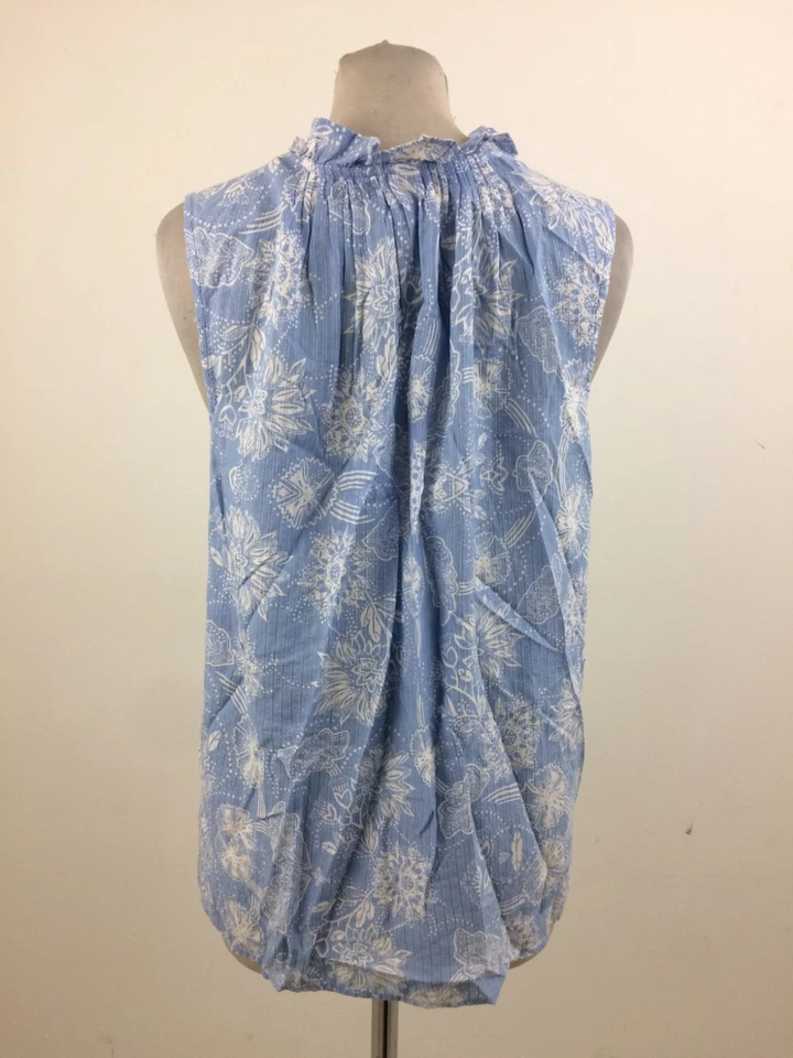 Gap Women's Top Size L Light Blue Mix Floral Split Neck Sleeveless Mid Used F1 — 第 4/4 张图片