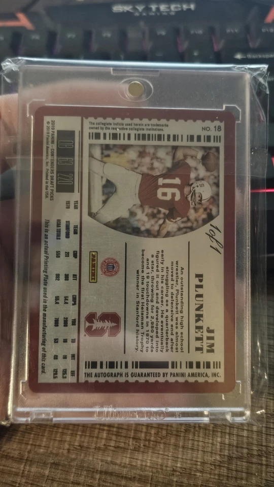 Placa de impressão automática Panini Contenders Draft Picks Jim Plunkett 1/1 2019 - Imagem 2 de 2