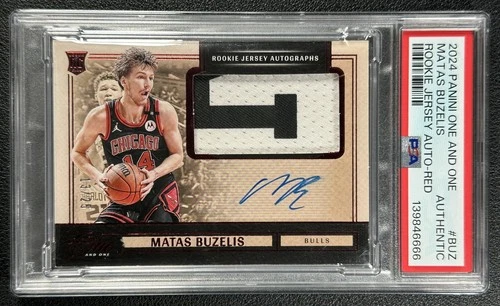 MATAS BUZELIS PSA AUTH 2024-25 PANINI ONE AND ONE ROOKIE PATCH AUTO RED 13/25