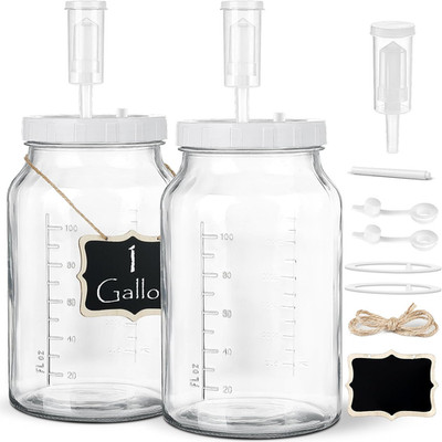 2 Pack 1 Gallon Large Fermentation Jars with 3 Airlocks and 2 SCREW Lids(100% Ai