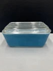 Vintage PYREX Blue Refrigerator Dish 502B + 502C Clear Glass Lid 6.75” L W 2.5”H