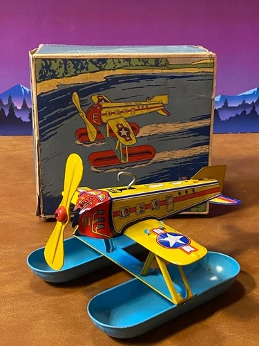J. Chein  -  Mechanical Aqua Plane - Seaplane - Tin Windup - Original Box