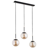 HäNgelampe 3-Flammig Glas Schwarz Bernstein E14 L:55 Cm Pendelleuchte Esstisch