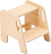 Step Stool Toddler Kids Wooden Height Adjustable 2-Step Ladder W/ Handles