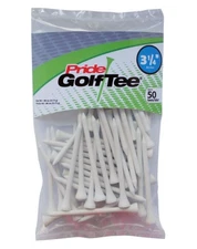 Pride Golf Tees (3.25", White, 50pk) 100% Solid Hardwood, NEW