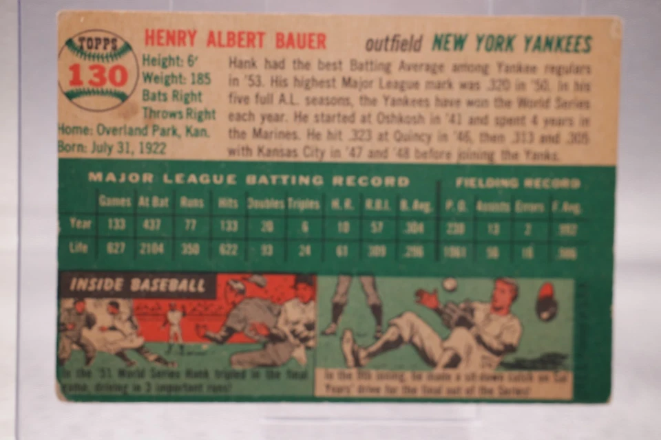 1954 Topps - Hank Bauer #130 EX - Image 2 of 2