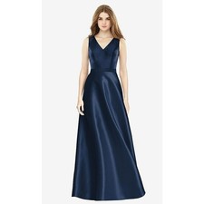 Alfred Sung Women's Satin Twill V-Neck Gown Dress Midnight 12 Regular