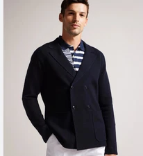 TED BAKER Jacket Mens Blazer TB 3 UK M Sheaf Miano Stitcj Navy Double Breasted