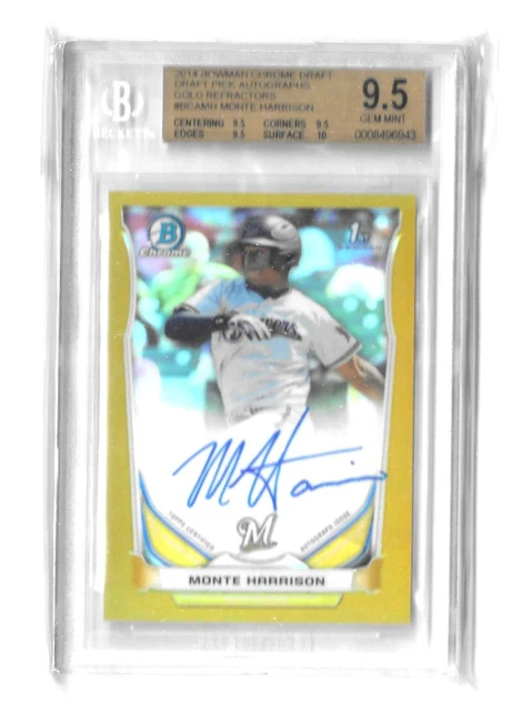 Monte Harrison 2014 Bowman Draft Chrome Gold Auto 20#/50 AR Razorbacks #BCA-MH