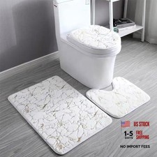 Marble 3-Piece Nonslip Bathroom Rugs and Mats Set - Soft - Set of 3 - White Gold
