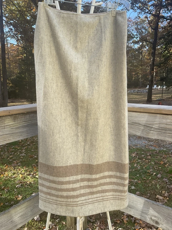 Falda Manta Lana Lauren Ralph Lauren Vintage Talla 10 Beige Tostado Flecos Cuero L Foto 3 de 4