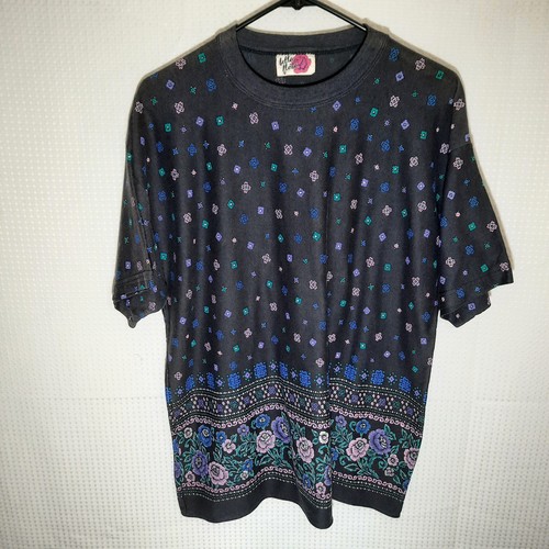 Bella Flora Shirt Size 42 Womens Black Floral Vintage 90s USA Made Boho Festival