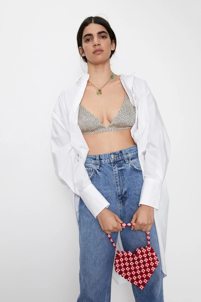 Zara BH Beige Top Cop Dotted XS 100% Algodón