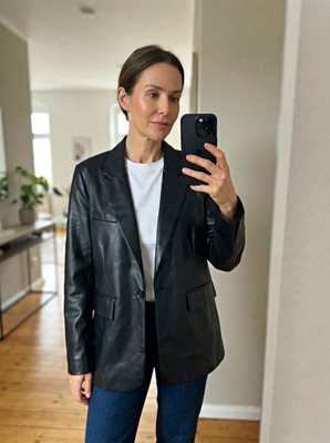 Pull & Bear Oversize Damen Lederblazer Schwarz Gr. M Lederjacke Dad Blazer