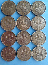 12 x 1941 King George VI BRASS (3d) Threepence Coins (Thrupenny Bit)