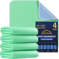 4PACK 24” x 24” Extra Heavy Absorbency Washable Underpads - FAST SHIPPING
