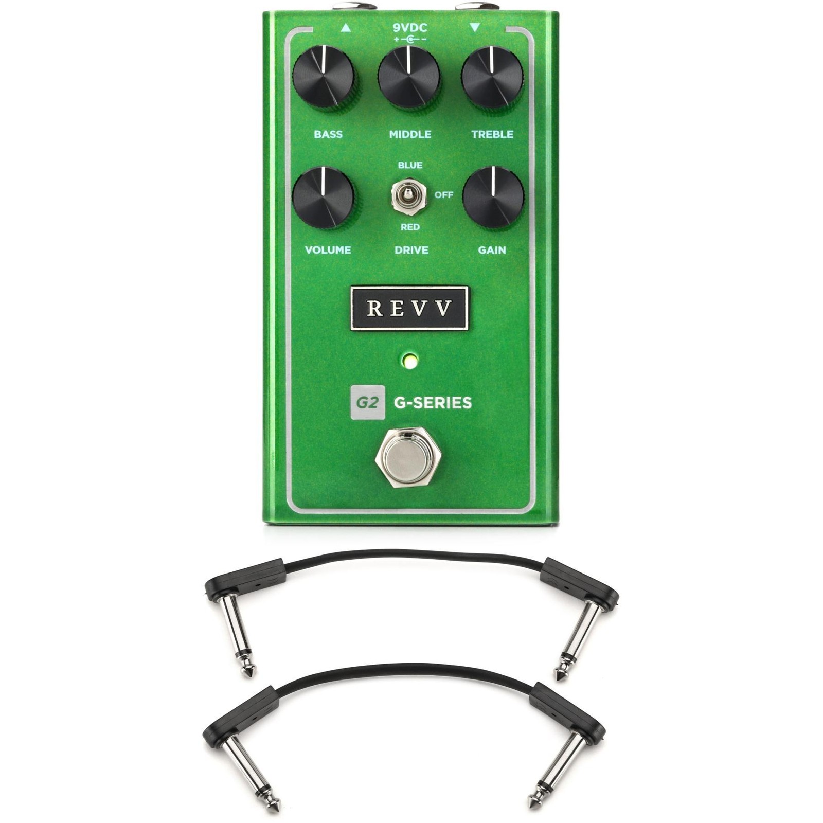 Гитарная педаль Revv G2 V2 Overdrive с плоскими соединительными кабелями EBS - Зеленый 31690₽