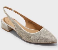 Women's Elle Rhinestone Slingback Pointed Toe Heels - A New Day  Silver Size 6