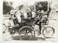 Man Overloaded Betjak Cycle Rickshaw Chairs Jakarta Indonesia 1970s Photo