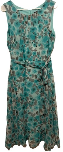 R&K Dress 14 Silky Chiffon Floral Belted Fully Lined Fit And Flare Sleeveless - Picture 6 of 10
