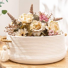 Woven Baskets for Storage 16"x8" ,Blanket Basket, Basket Laundry Hamper, White