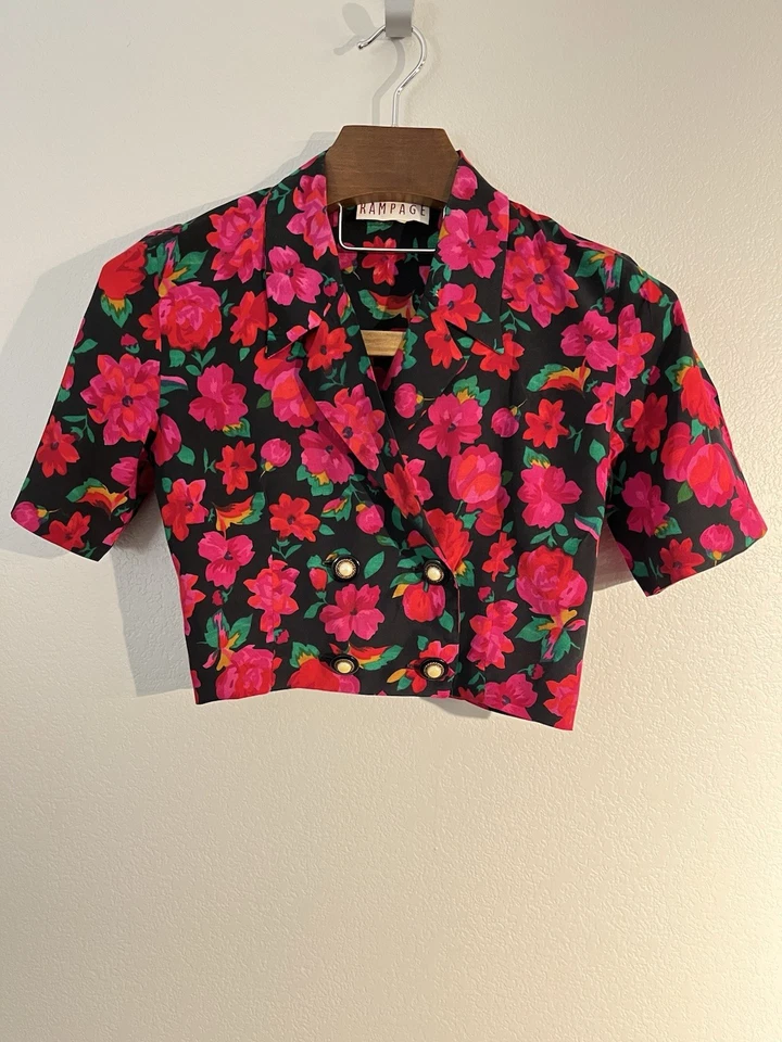Traje Corto Rampage Vintage Años 80 Multicolor Estampado Floral 100% Rayón Talla Pequeña S Foto 3 de 4