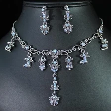 HOLIDAY ICY BLUE AUSTRIAN RHINESTONE CRYSTAL NECKLACE EARRINGS SET S1314